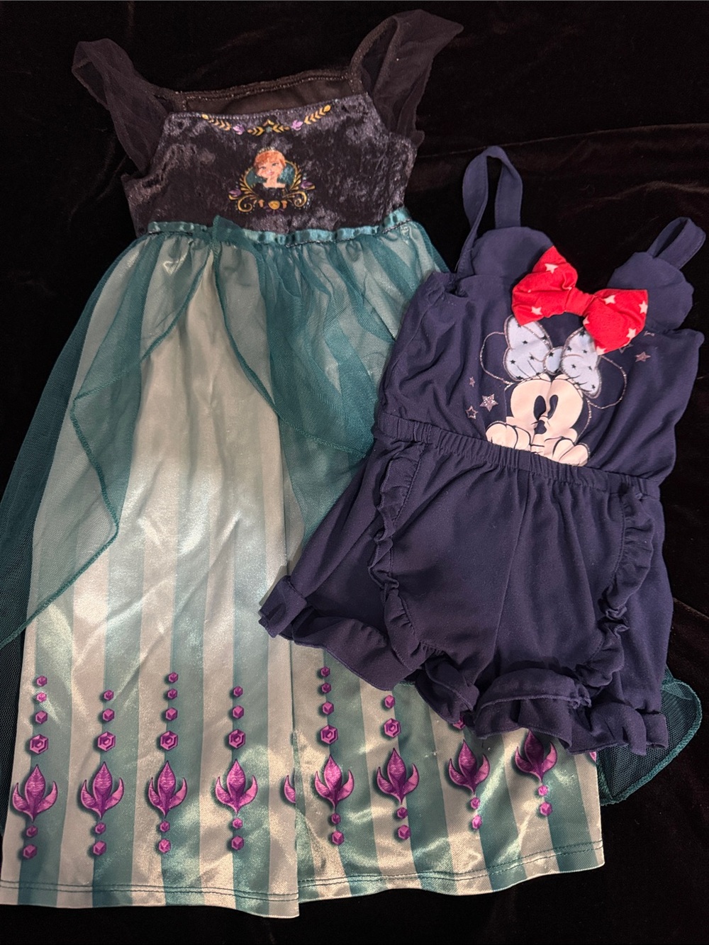 Disney Navy Minnie Romper & Teal Princess Dress Costume Set